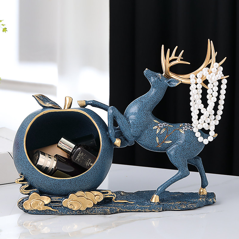 轻奢现代招财鹿鹿摆件进门玄关柜放钥匙收纳摆件