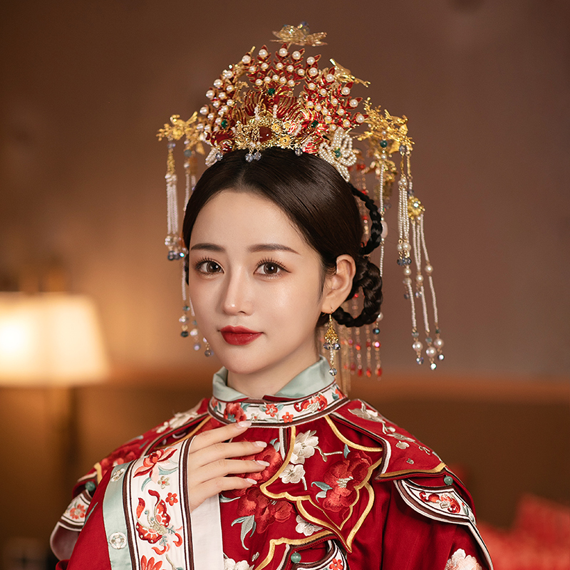 明制诰命凤冠汉服秀禾发新款中式婚礼皇后大婚发饰