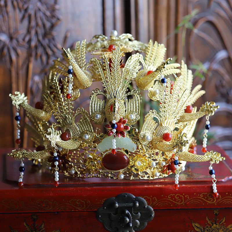 中式汉婚头饰二龙九凤诰命新娘凤冠