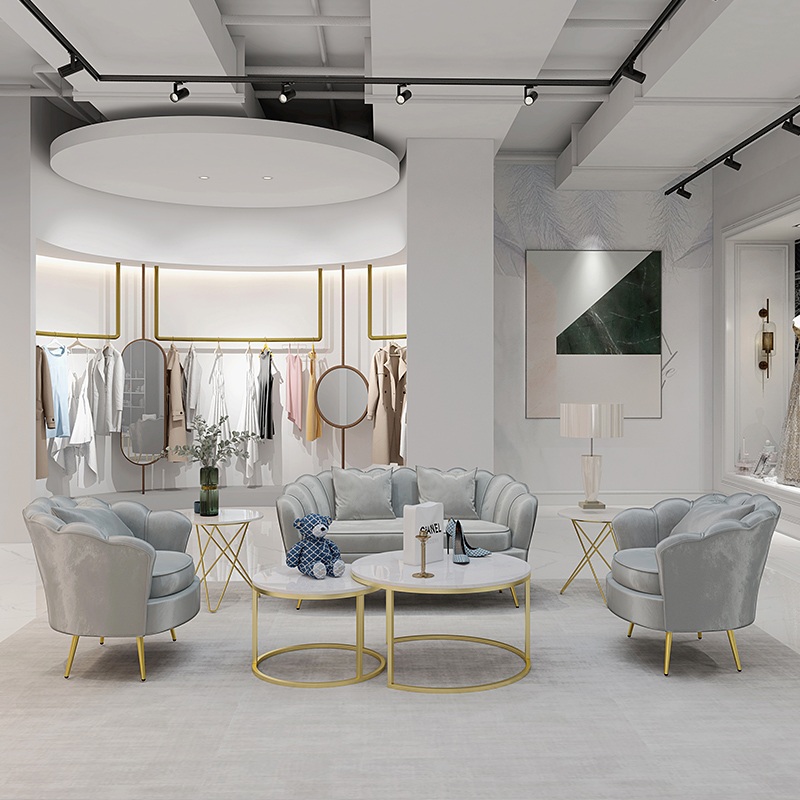 北欧服装店等候区沙发简约休息区会客接待沙发网红休闲沙发椅组合