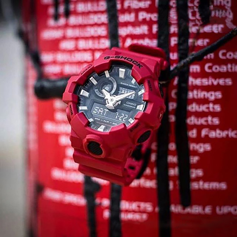 卡西欧手表gshock红色运动石英世界时间防水水耐日韩腕表