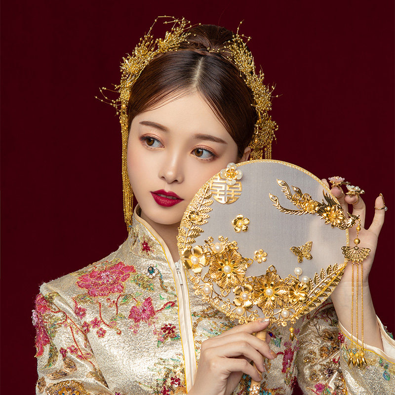 水舞a3607 新娘头饰新款中式金色古装套装古典结婚礼秀禾服发饰