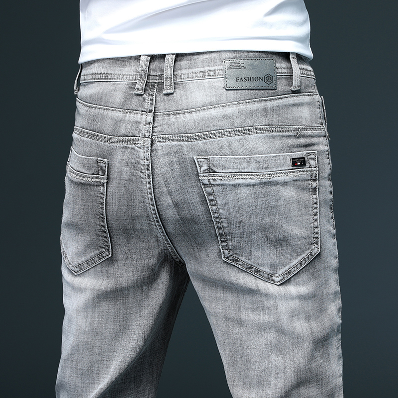 浅色牛仔裤男2022夏季新款直筒宽松长裤男装商务裤子男士弹力男裤