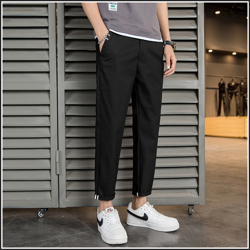 夏季薄款休闲裤男士9分裤潮牌百搭宽松直筒黑色春秋新款九分裤男
