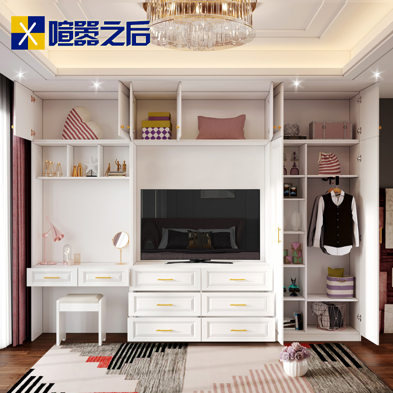 卧室电视柜组合简约整墙背景装饰化妆衣柜一体电视柜