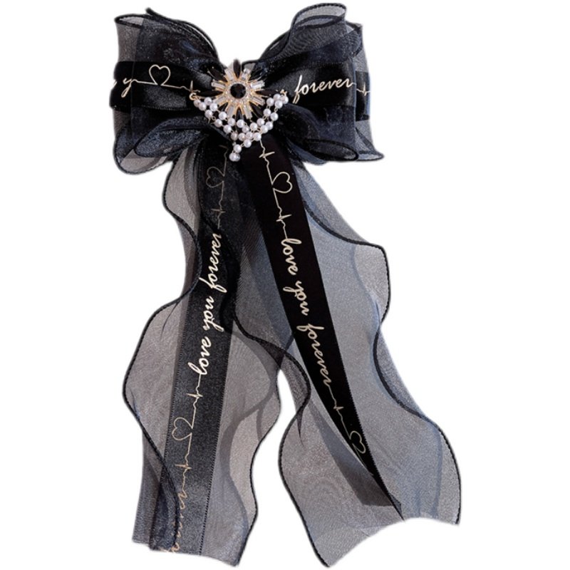 韩国东大门黑色蕾丝领结高档珍珠水钻衬衫领花领结