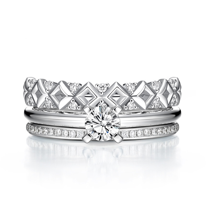 allove18k三戴一款女戒戒指钻石白金十箭群金皇冠十心手饰