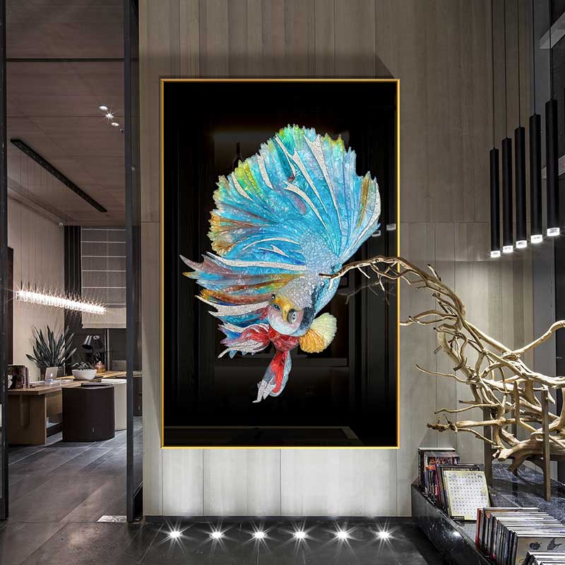 手工珐琅彩挂画入户玄关走廊立体镶钻装饰画轻奢现代