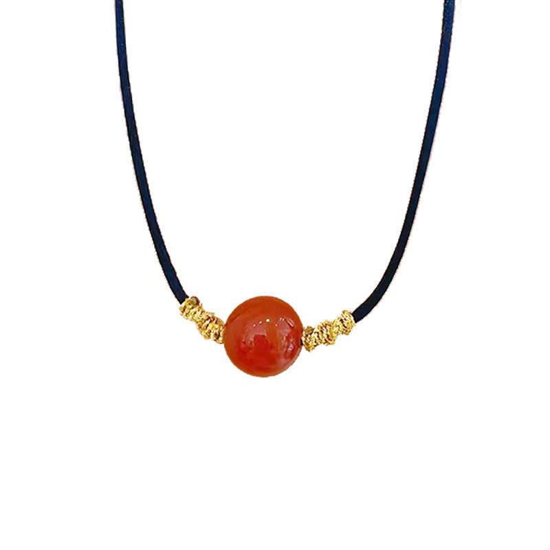 周家同款玛瑙项链绳金丝线编织相思豆转运情侣项坠