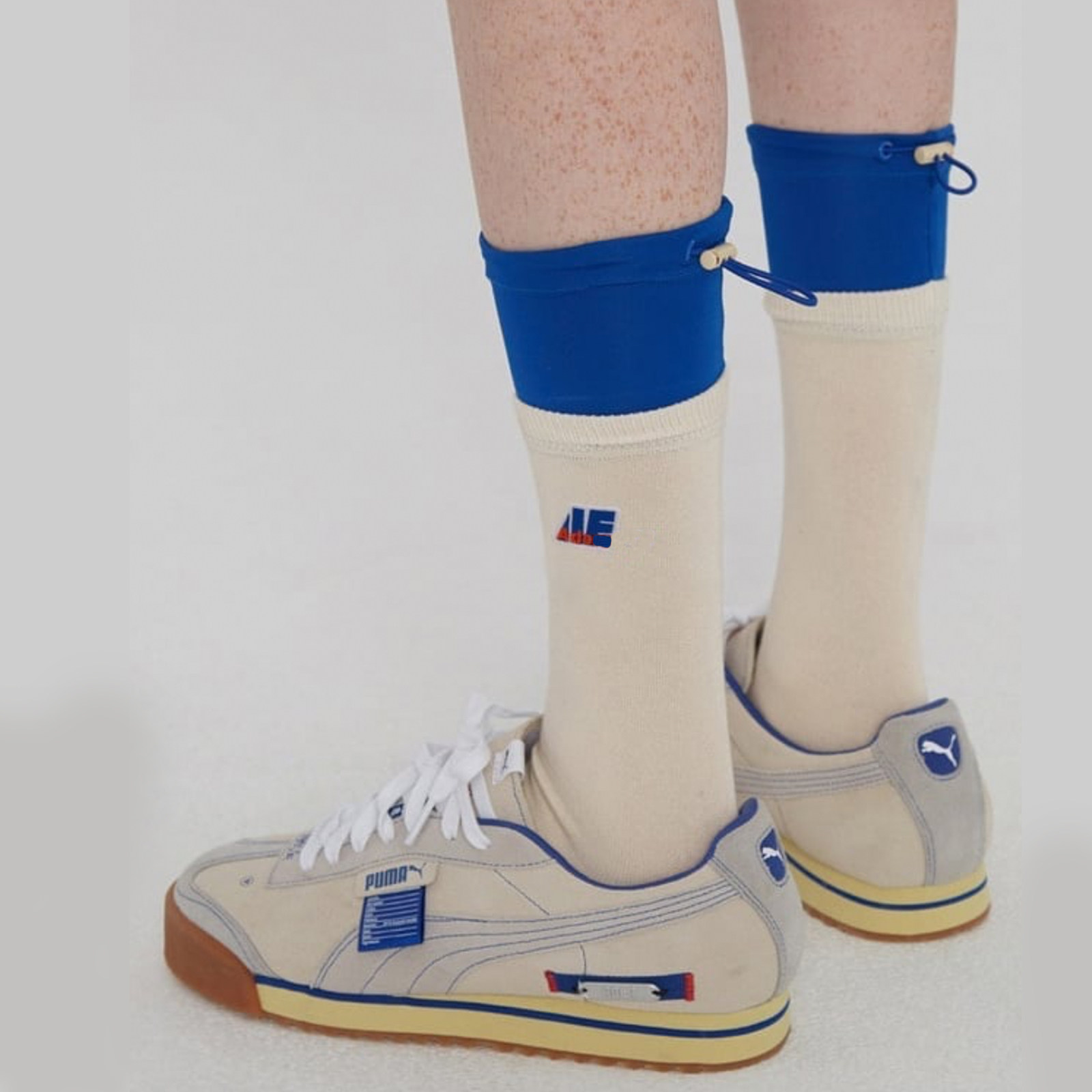 韩国ader拼接布抽绳刺绣袜子设计解构运动袜