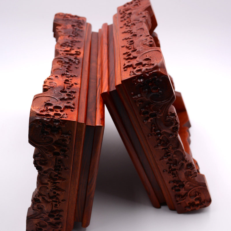 檀木水浪浮雕奇石假山鱼缸盆景花瓶红木工艺品木雕