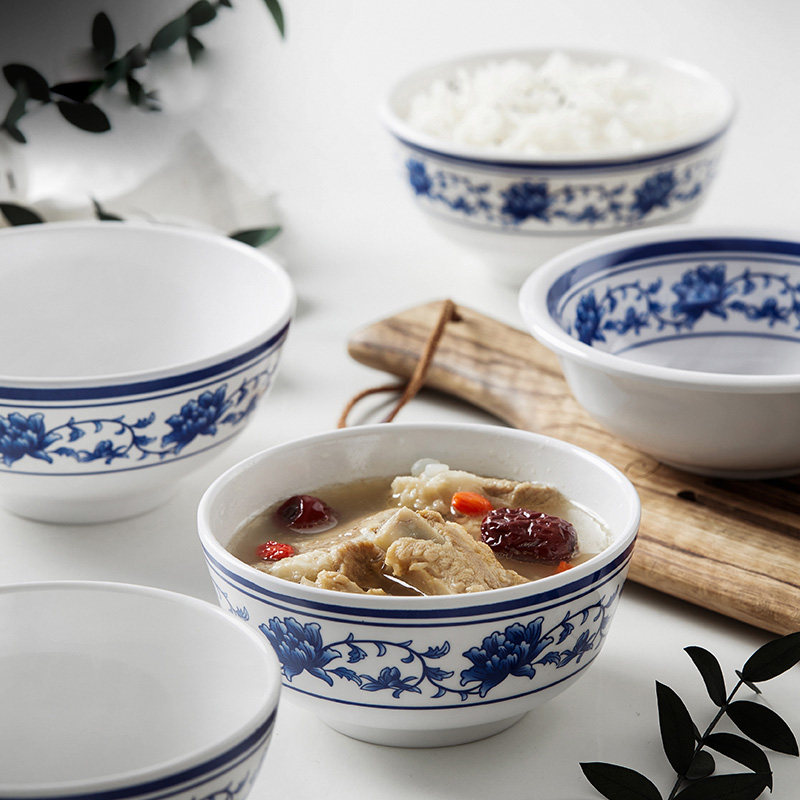 塑料青花瓷碗密胺小碗饭店汤碗仿瓷餐具商用餐厅米饭碗粥碗蘸料碗