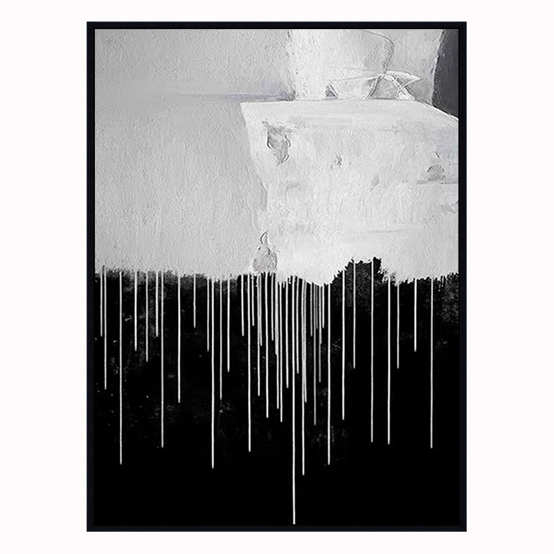 手绘油画现代简约黑白装饰画入户落地大画玄关竖版油画