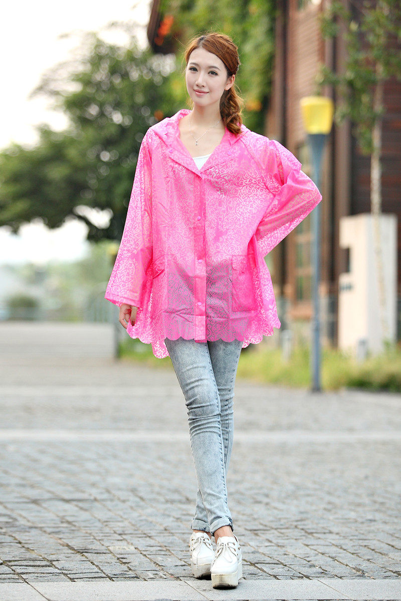 清仓轻薄时尚成人雨衣女生短款上衣蕾丝透明雨披