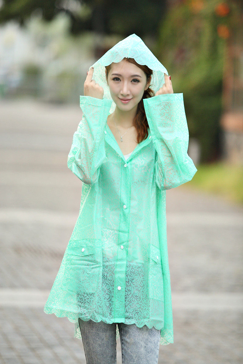 清仓轻薄时尚成人雨衣女生短款上衣蕾丝透明雨披