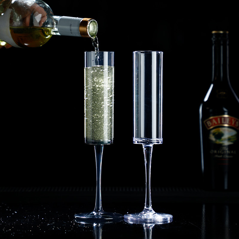 亚克力香槟杯创意高脚杯直筒香槟杯塑料透明鸡尾酒杯防摔酒吧杯子