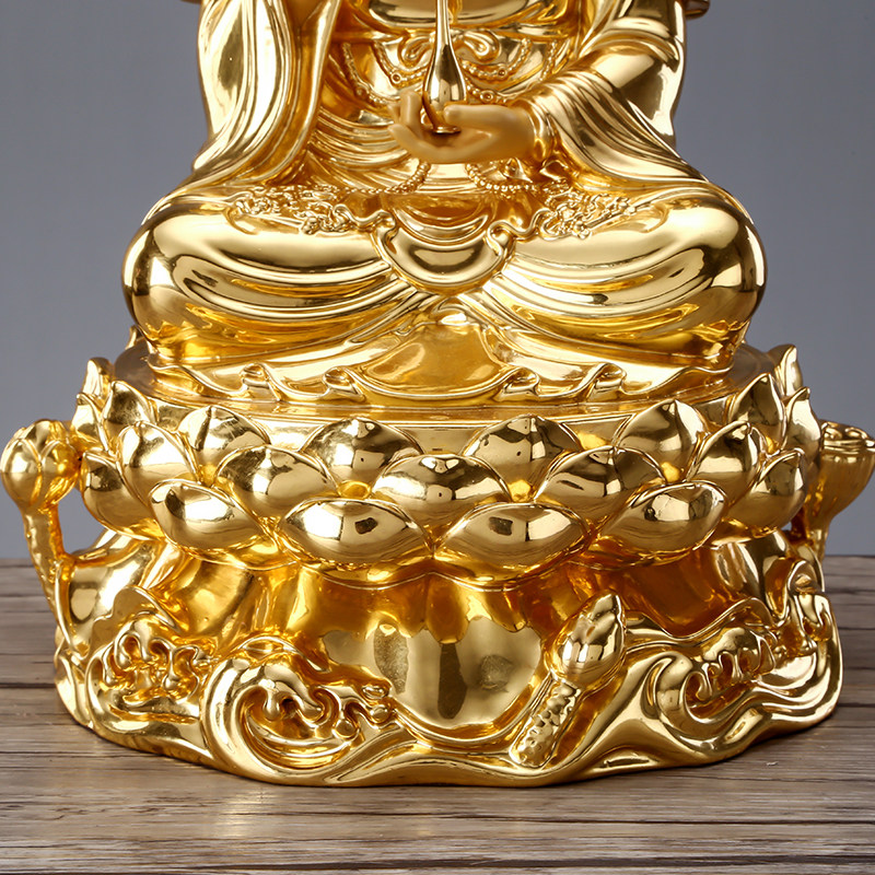 观音佛像菩萨台湾贴金家用莲花座观世音摆件摆件