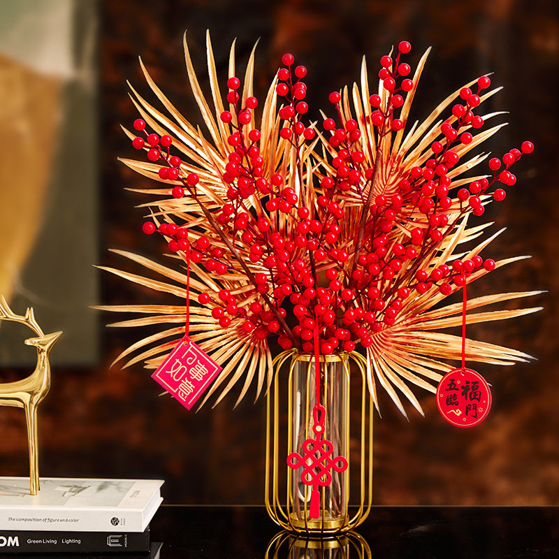 轻奢新款客厅电视柜冬青发财仿真花插插花花瓶花瓶