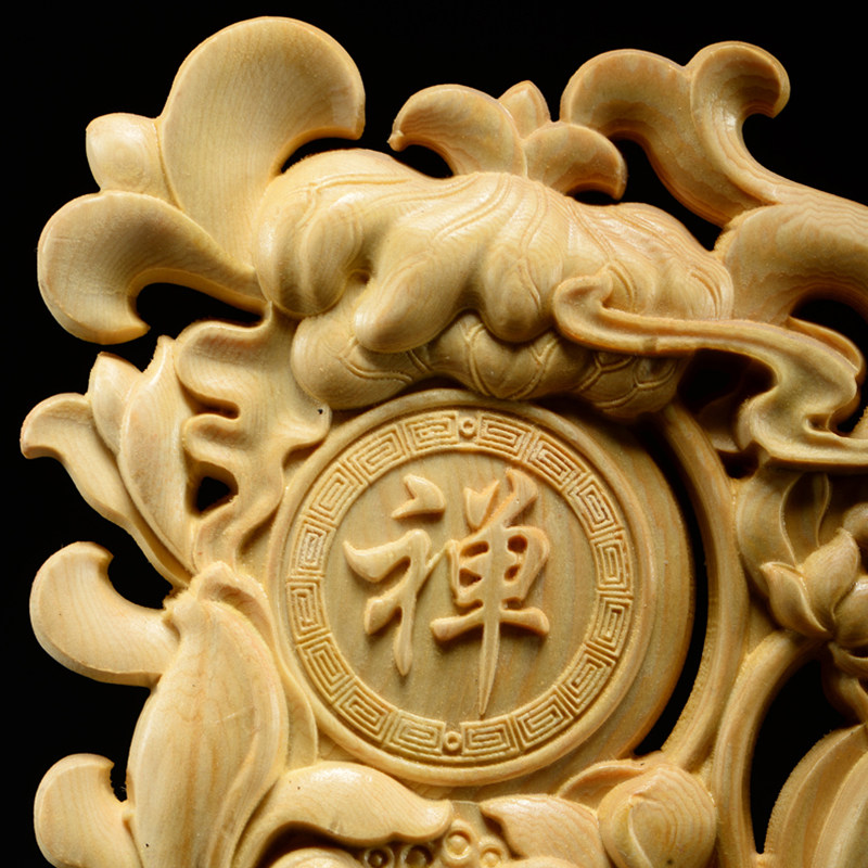 桧木木雕莲花悟道摆件实木木头根雕雕刻红木木雕