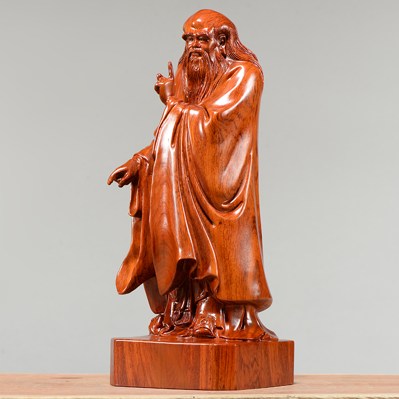 黄花梨实木雕刻老子问天摆件圣贤道教神像家居风水木雕