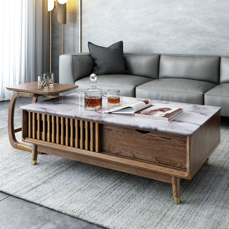中式茶几组合新中式客厅大理石轻奢实木现代小户茶几
