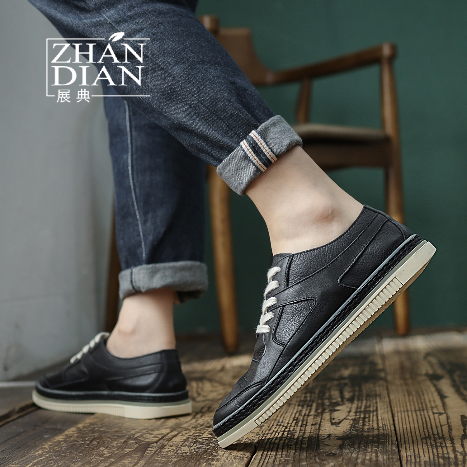 新款韩版超软夜光鞋复古百搭牛皮系带休闲男鞋舒适青年板鞋皮鞋