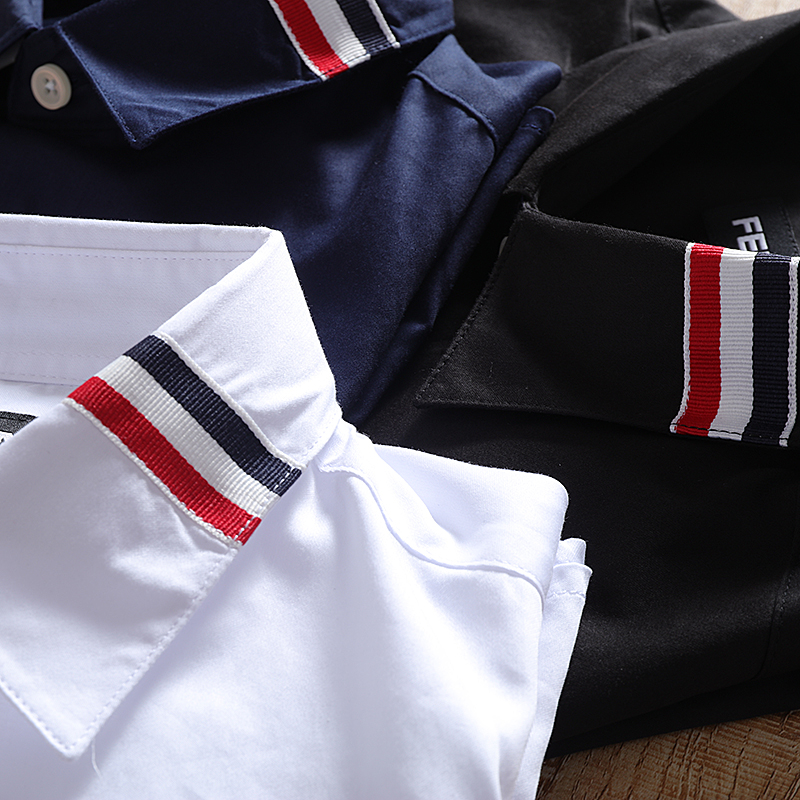 外贸原单，罕见液态棉+三色织带装饰 男士秋冬潮款长袖衬衫3390