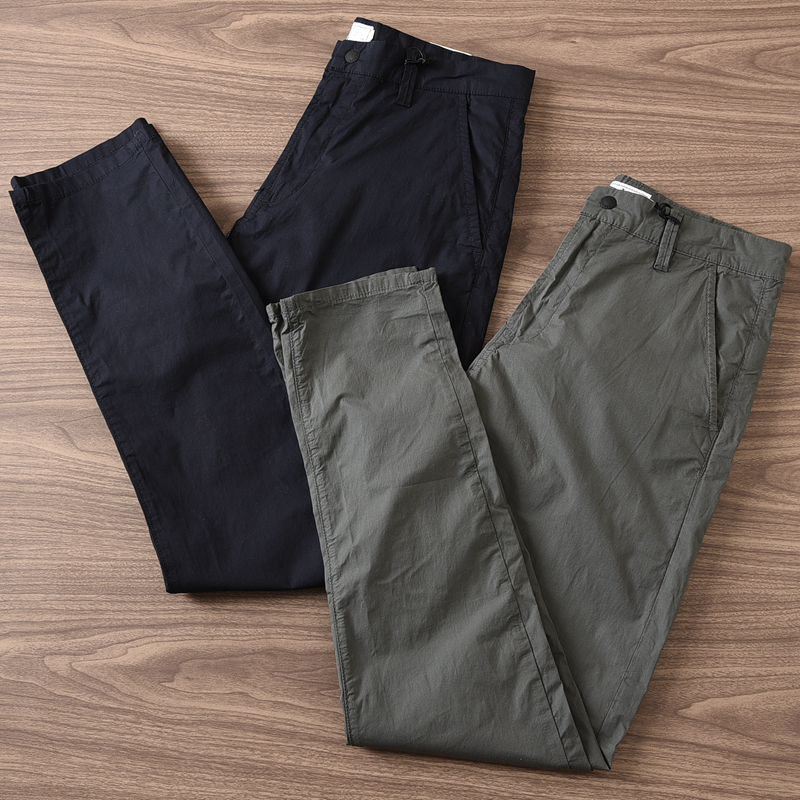 春夏季简约速干轻盈薄款休闲裤男士水洗微弹力通勤长裤小直筒裤子