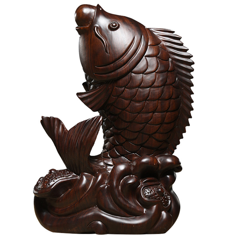 檀木木雕鲤鱼摆件创意客厅家居酒柜摆设桌面木雕