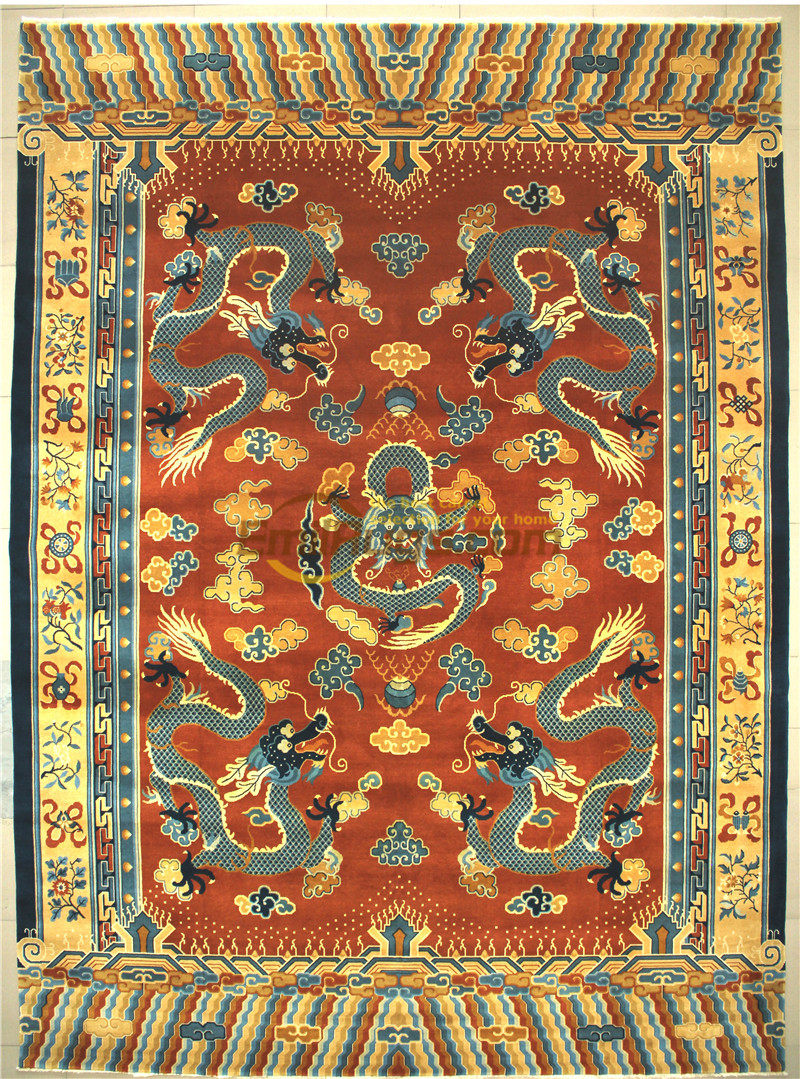 水墨画编织风格卧室室中国风珠宝店传统红木家具花鸟地毯