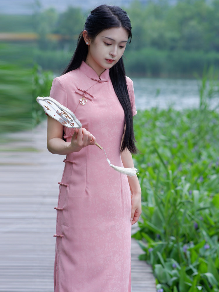 映日新中式小清新国风民国中式复古荷花少女日常旗袍
