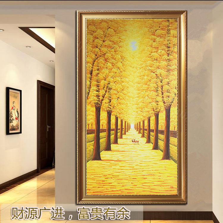 满地黄金大道立体手绘油画玄关走廊挂画现代简约油画