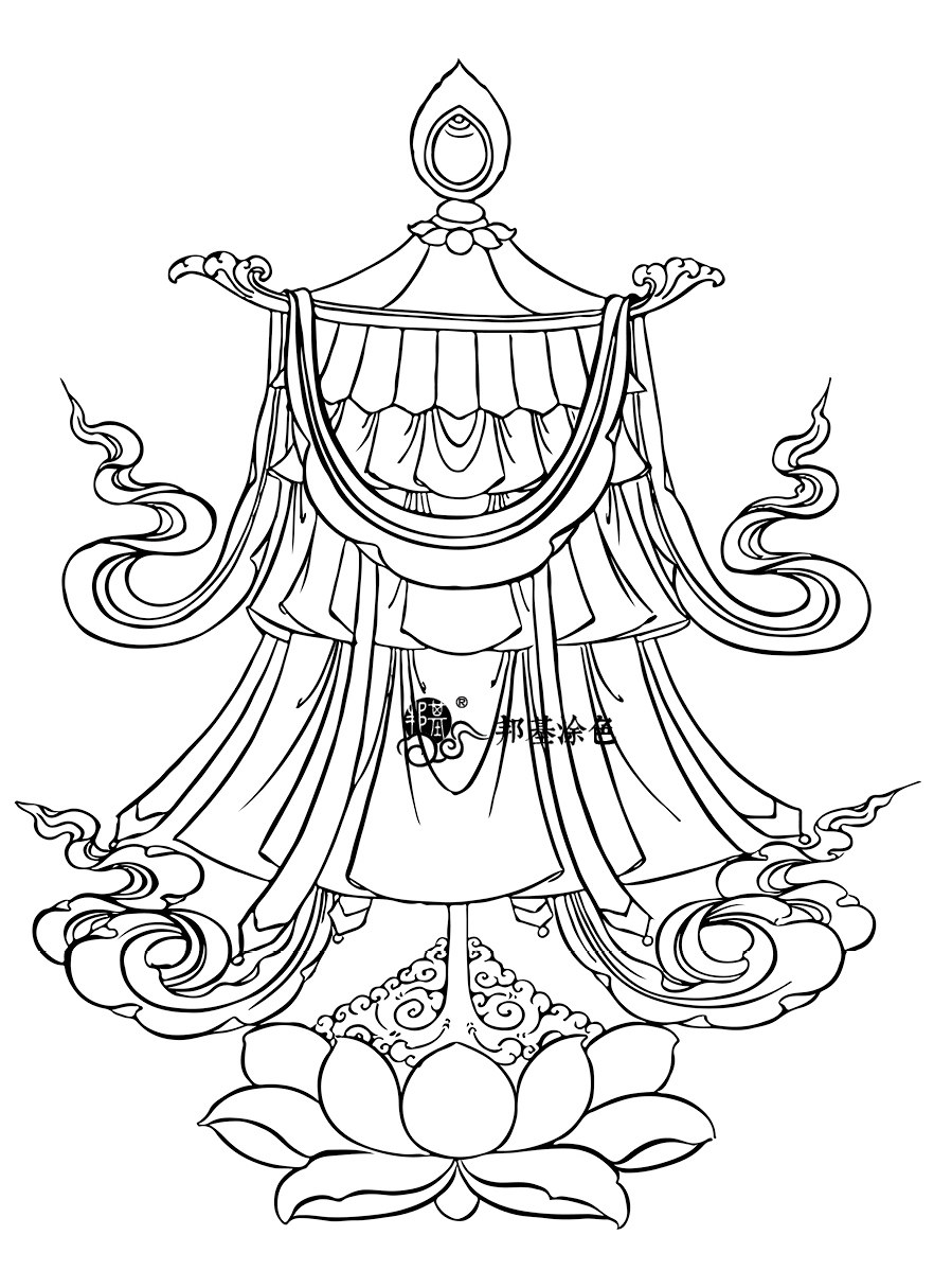 唐卡描金吉祥八宝线稿白描八吉祥diy手绘diy