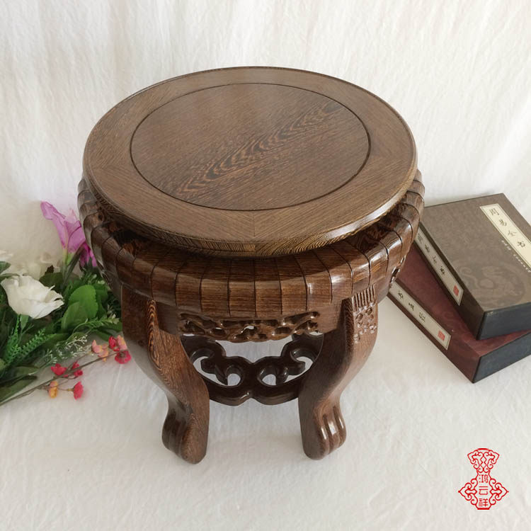 鸡翅木实木高脚圆形底座花瓶花盆盆栽鱼缸工艺品木雕