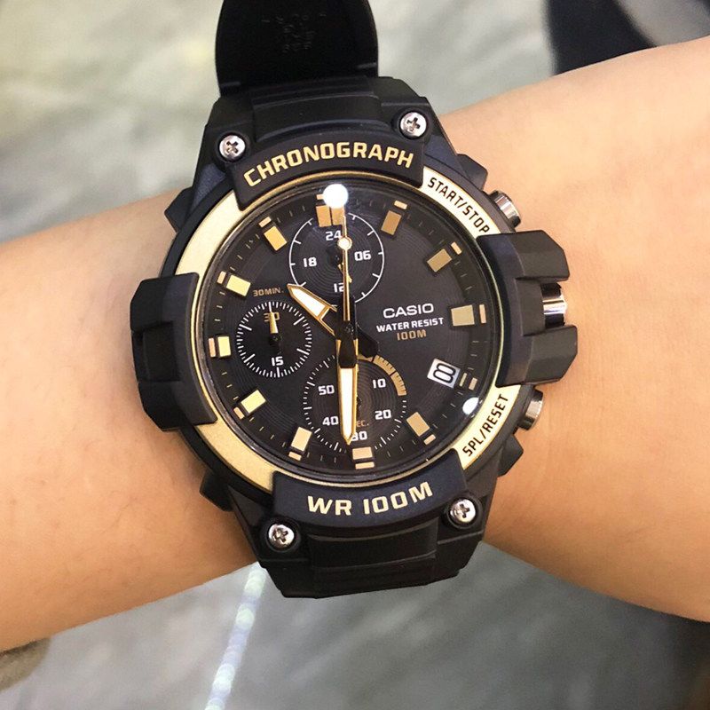 casio卡西欧黑金三眼多功能防水mcw200h9a1a2a运动风男表110h