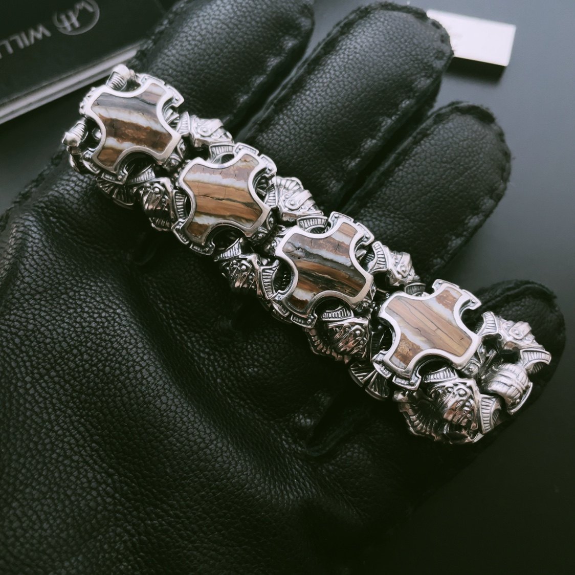 现货美国威廉亨利银饰br5s手工纯银镶钻钻石猛犸手链