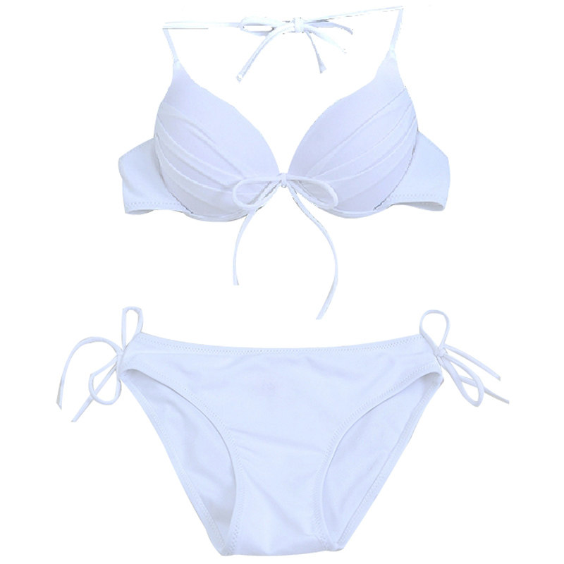 泳衣韩国比基尼性感三点式女小聚拢白色三件件套比基尼