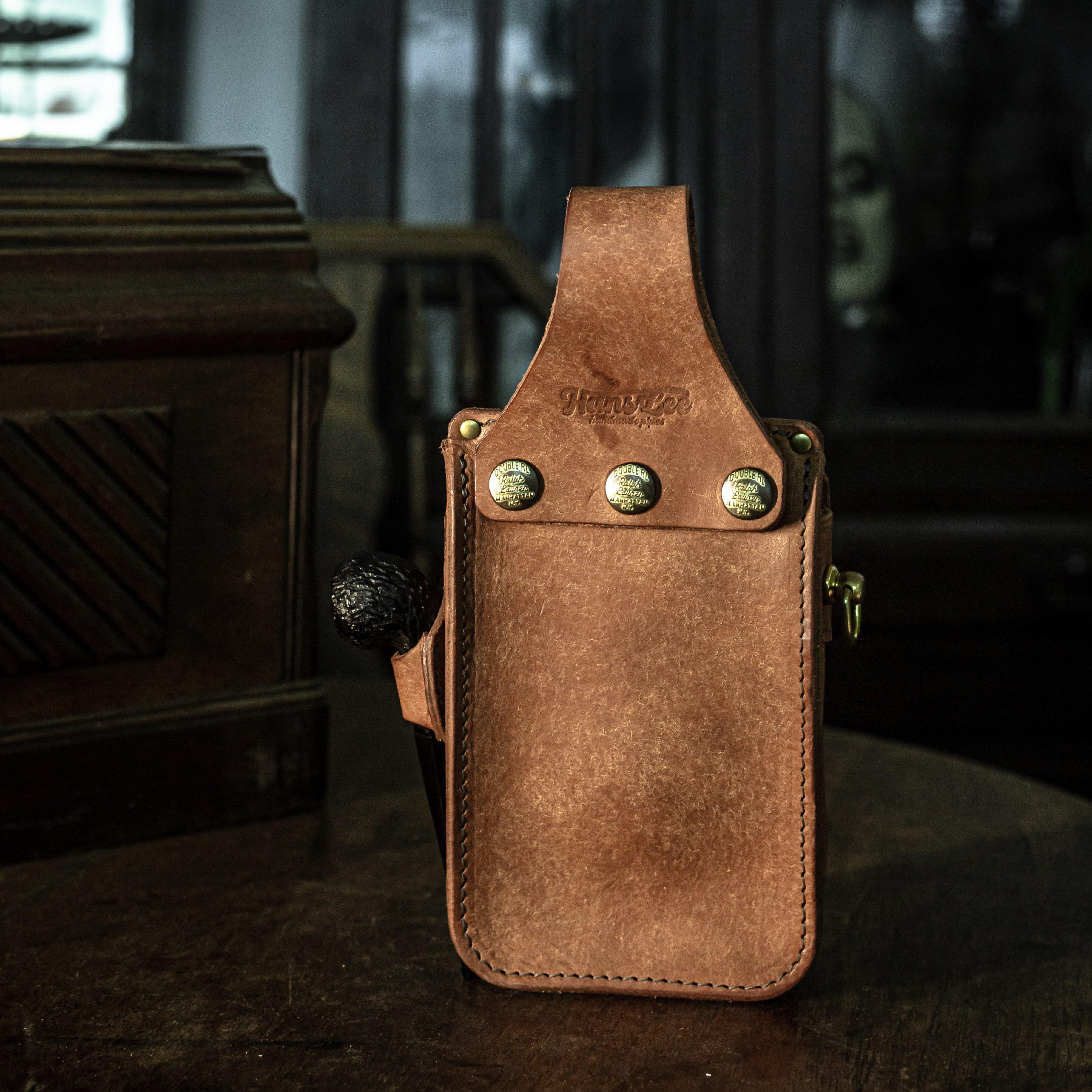 大汉收纳复古手工牛皮植鞣意大利烟斗包收纳手机男士包袋