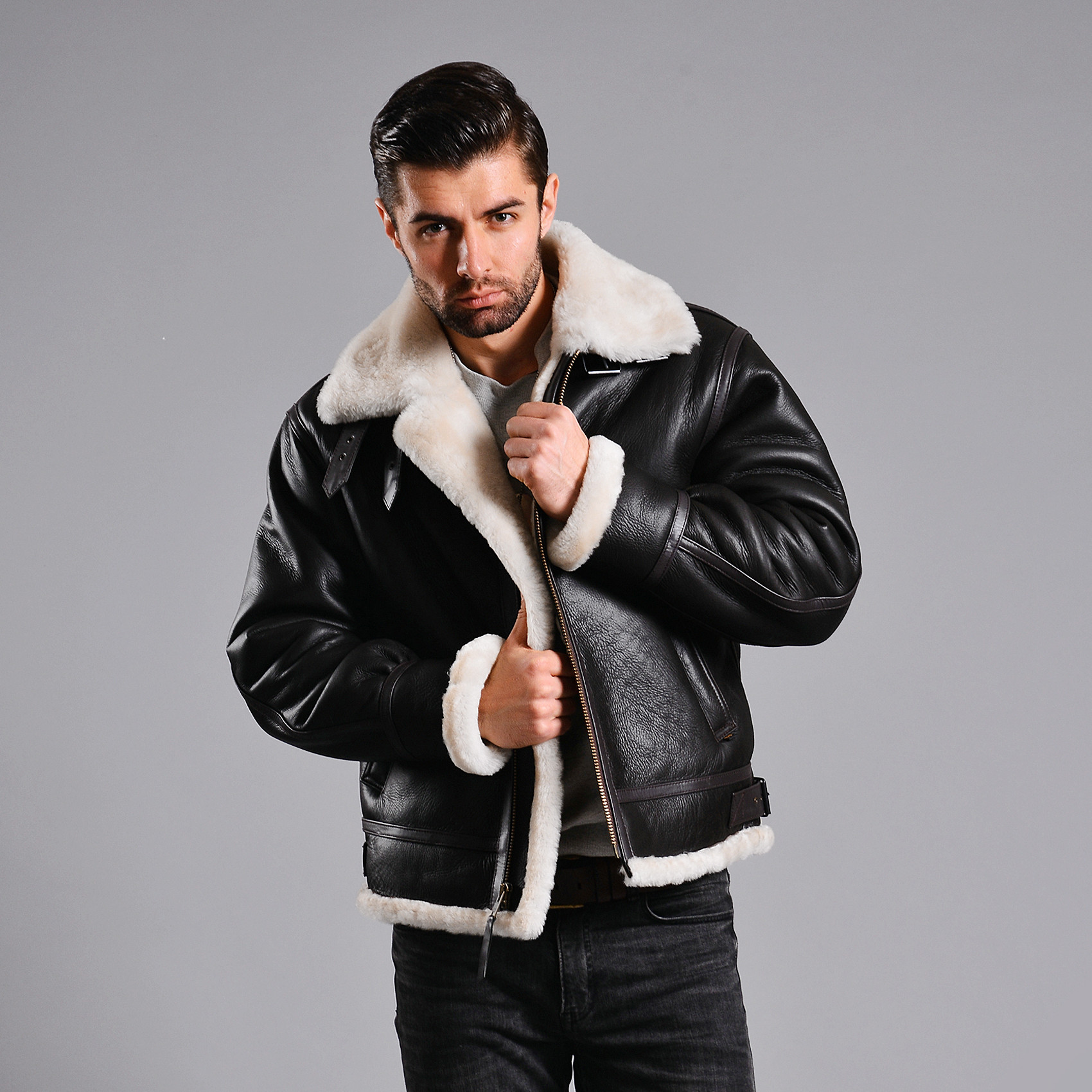 进口正品美国空军阿尔法alpha皮毛一体男款b3皮衣