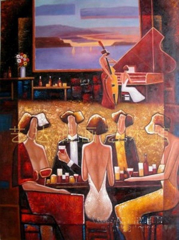 音乐酒吧手绘油画玄关走道挂画无框画人物装饰画油画