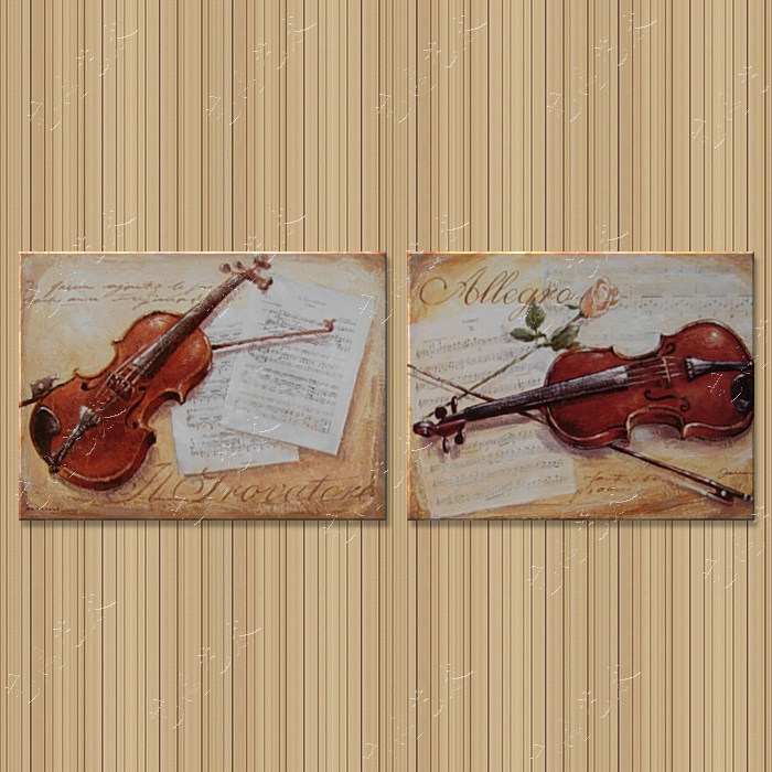 小提琴手绘油画客厅卧室挂画乐器装饰画现代背景墙油画