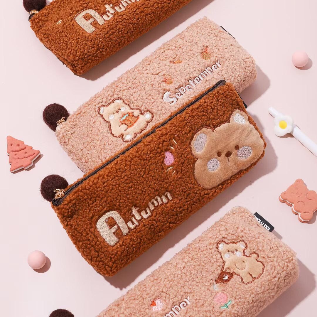 小清新少女文具铅笔moko秋日小熊大三三角可爱笔袋