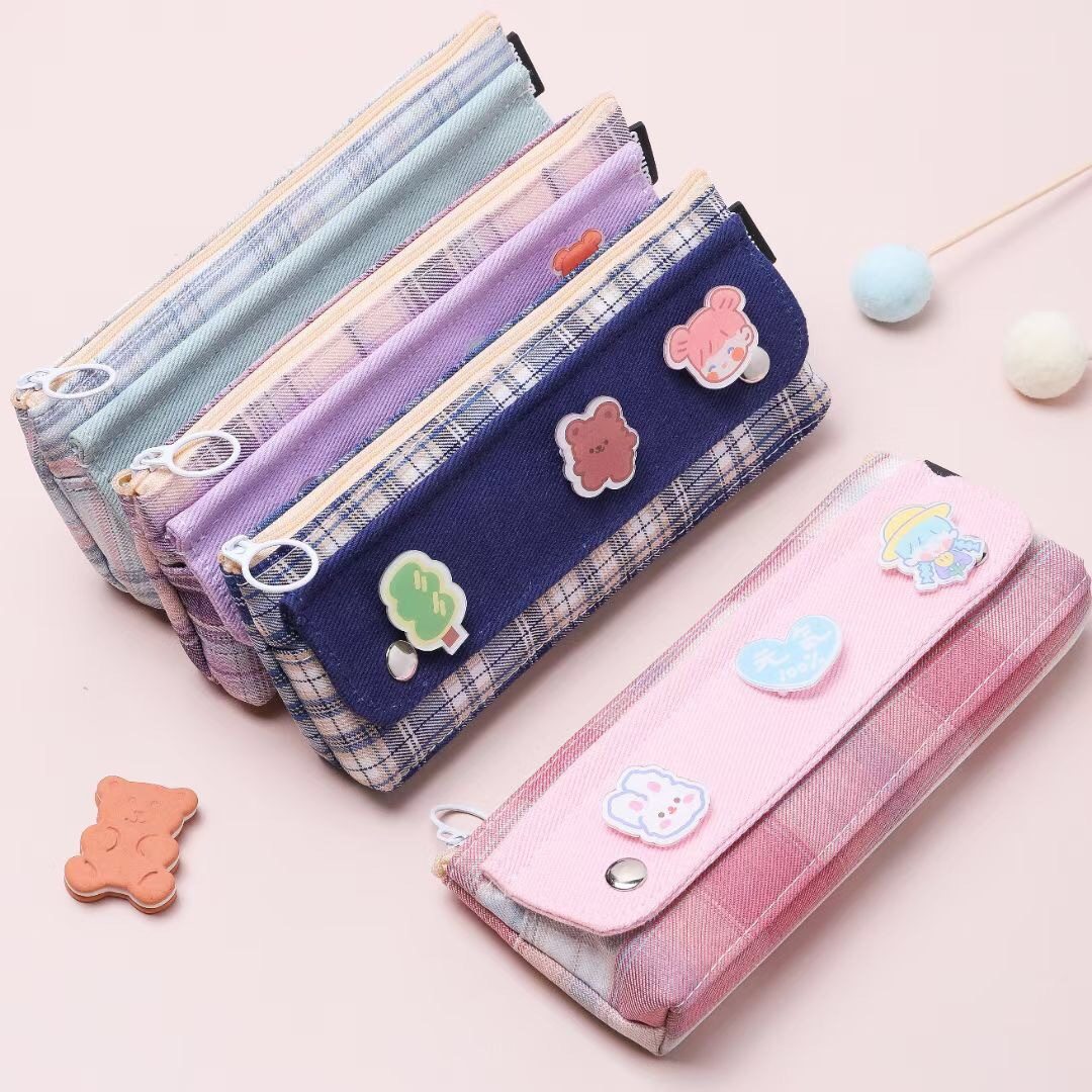 小清新少女文具铅笔moko格子物语大三三角帆布笔袋