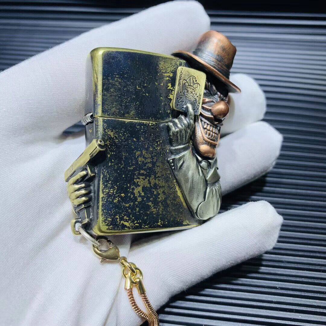zippo打火机原装正品纯铜做旧盔甲甲美小丑3dzippo
