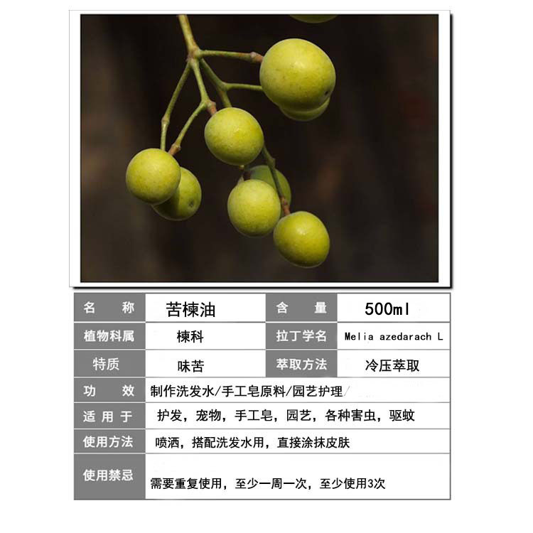 苦楝印度印楝油素天然500g花草果蔬蚊虫杀虫基底精油