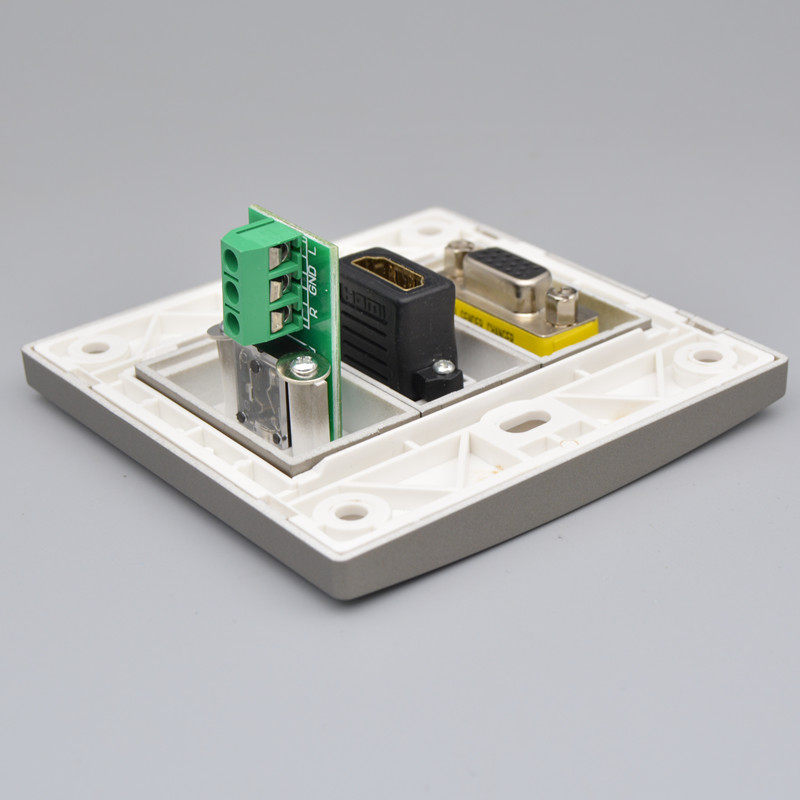 面板深灰色暗装插座耳机孔插座直插音频vga高清电视插座
