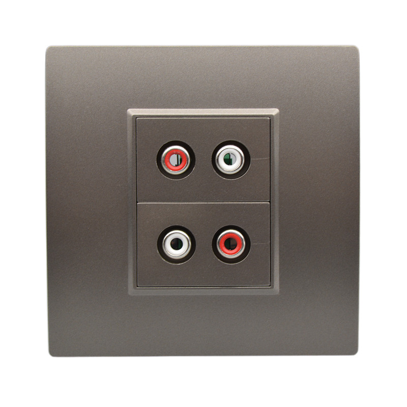 音频面板深灰色双孔莲花花头红白2个焊接av音频插座