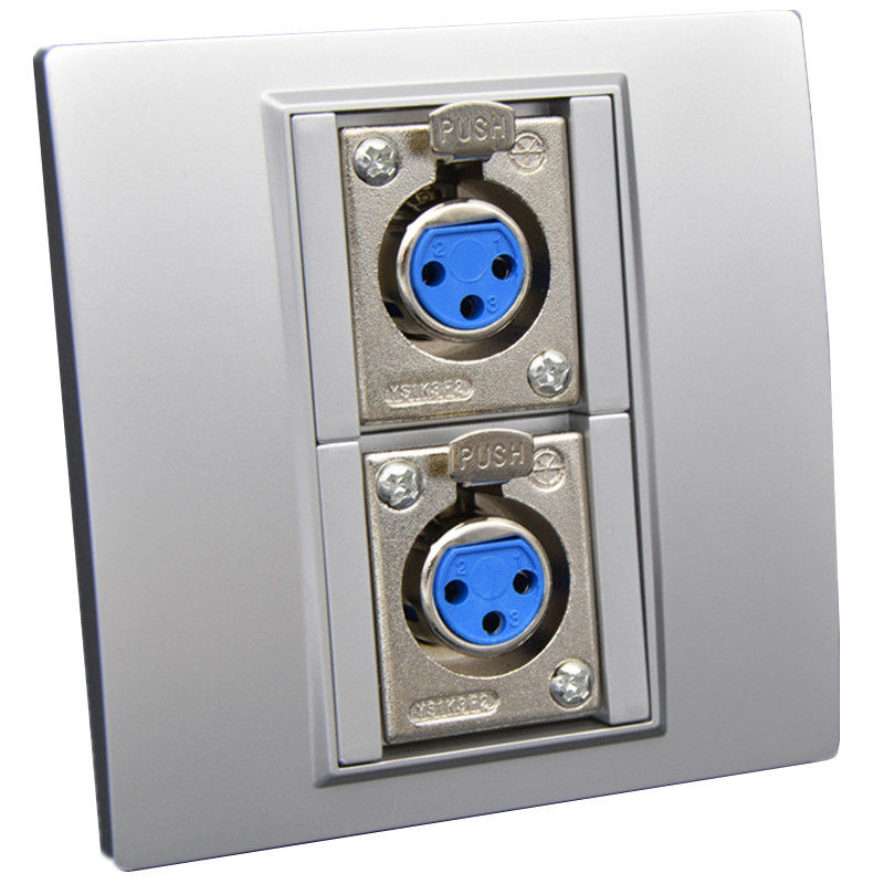 银色双母卡侬面板ktv麦克风话筒卡农三芯欧姆音频插座