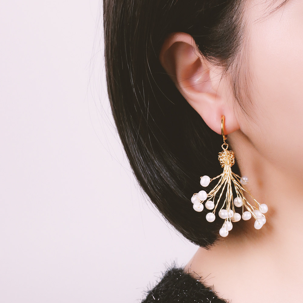 无耳洞耳夹手工缠绕满天星珍珠925银针耳钉无洞耳环耳饰品女0297