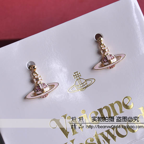 包邮欧美饰品薇薇安西太太后土星粉钻粉标金色耳钉
